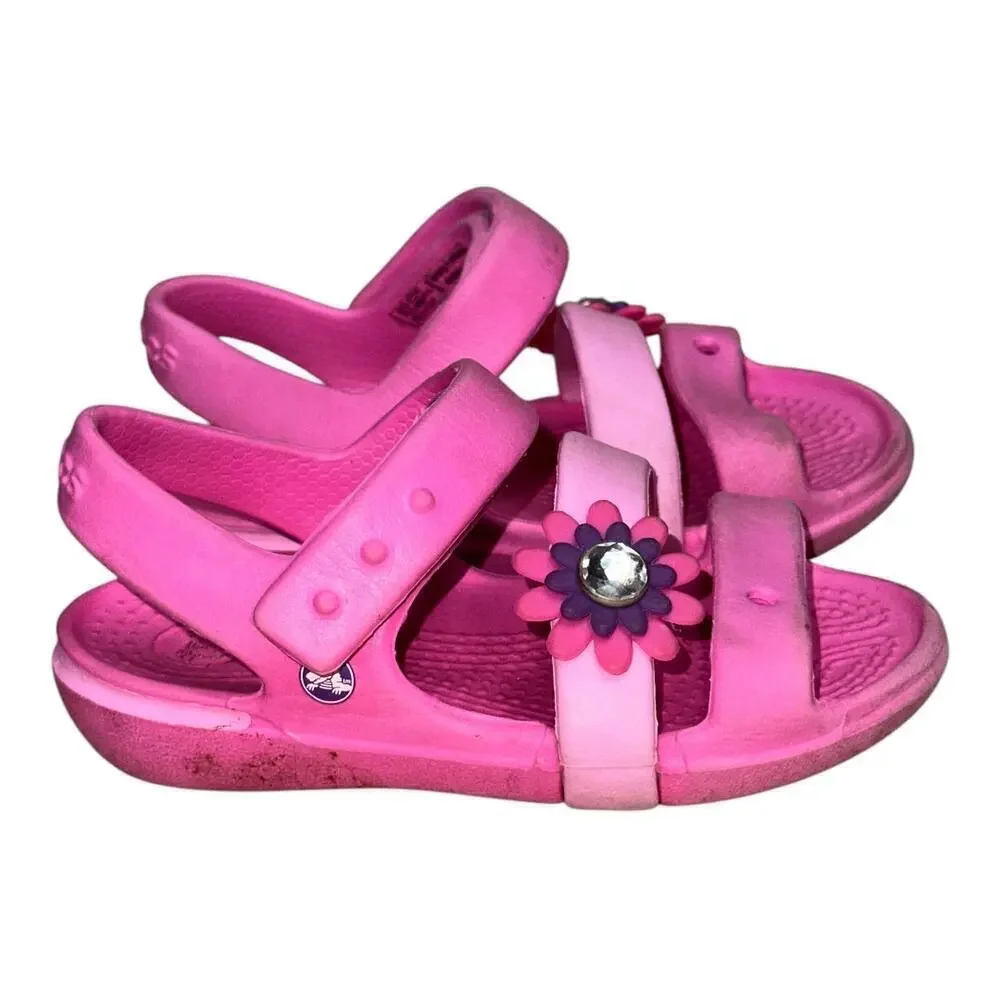 Crocs Keeley Pink Flowers Strappy Slingback Sandals Toddler Girls Size 7